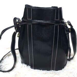 Lancel Vintage Pebbled Black Leather Bucket Bag